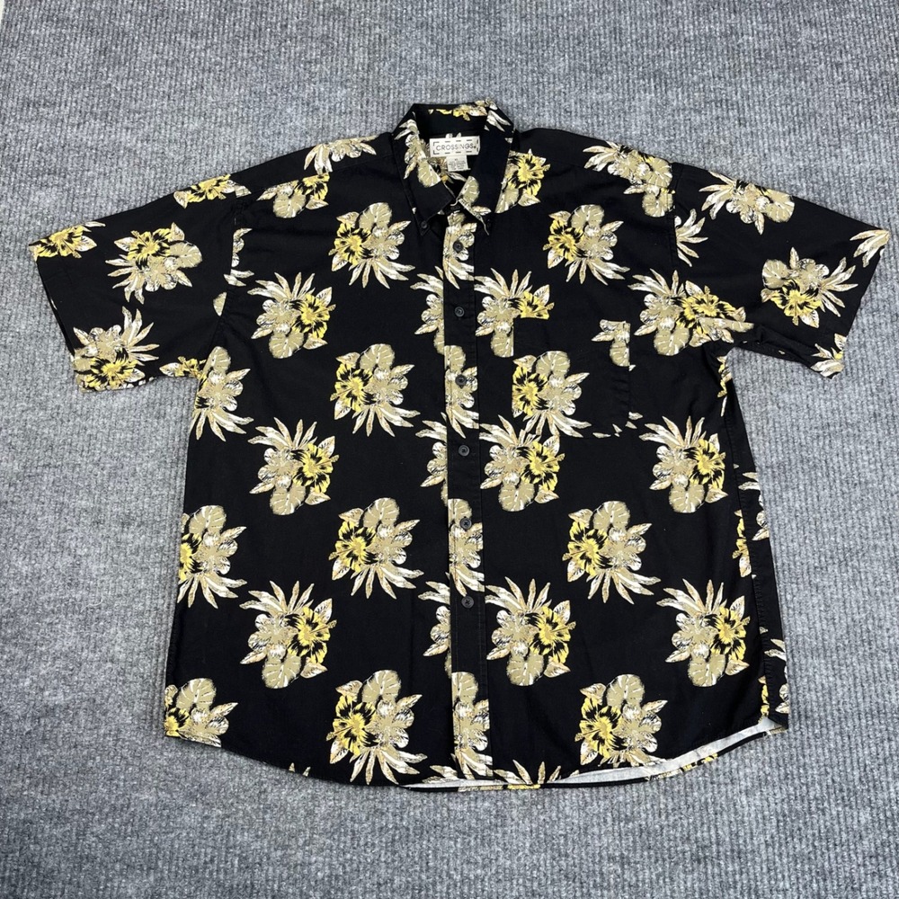 Vtg Crossings Aloha Shirt Mens XL Hawaiian Floral Tropical Camp Button Up Cotton